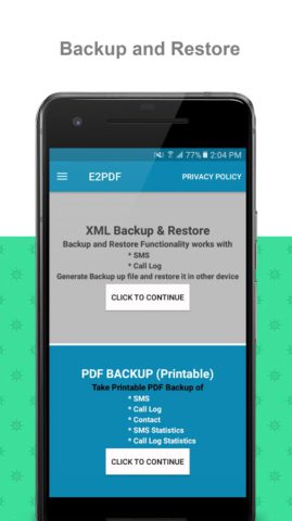 E2PDF SMS Call Backup Restore per Android