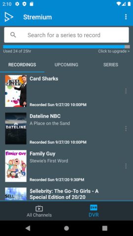 Stremium: Live TV w/ Cloud DVR per Android