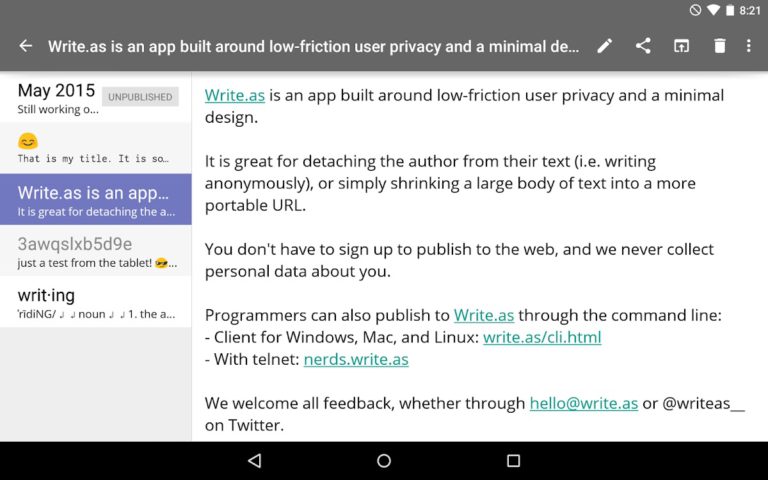 Write.as: Anonymous สำหรับ Android