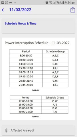Power cut schedule für Android