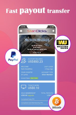 Android 用 Star Clicks Earn Money Online