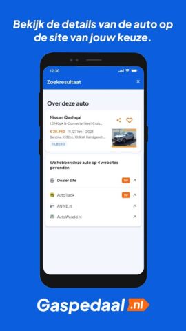 Android 用 Gaspedaal.nl: autovergelijker