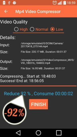 Android 用 ビデオ圧縮 MP4