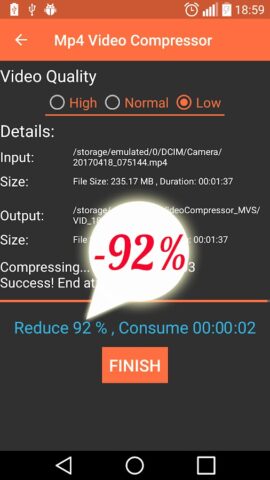 Android 用 ビデオ圧縮 MP4