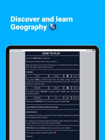 Worldle:Geography Daily Puzzle per iOS