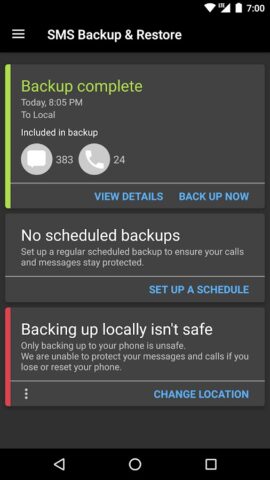 SMS Backup & Restore для Android — скриншот 2