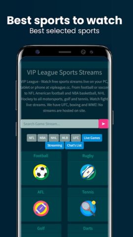VIPLeague: VIP League Sports per Android