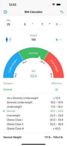 BMI Rechner Gewichtskontrolle für iOS