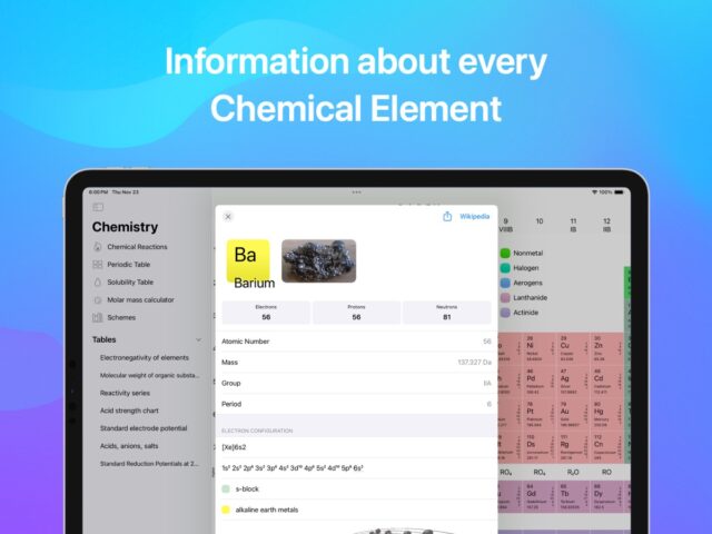 الكيمياء والجدول الدوري لنظام iOS