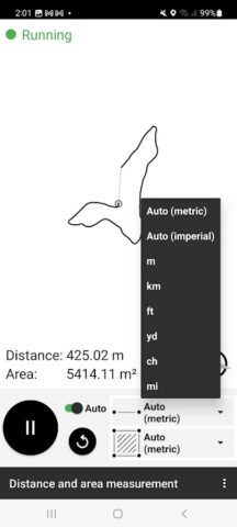 قياس المسافة والمساحة لنظام Android