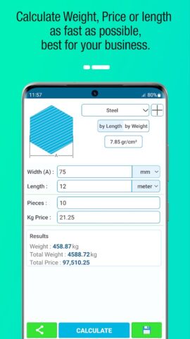 Android 版 Metal Weight Calculator