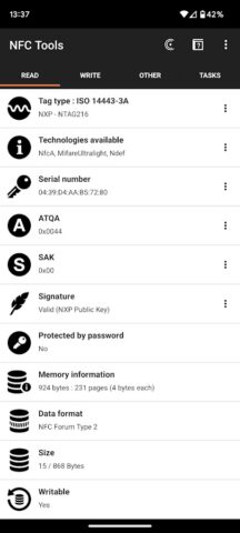NFC Tools для Android — скриншот 1