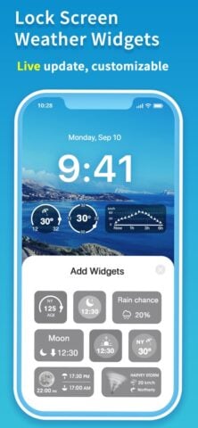 Widget del tiempo y reloj Fuji para iOS