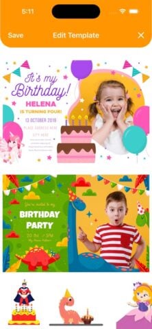 Birthday Invitations Maker لنظام iOS