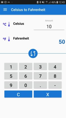 Android 用 Celsius to Fahrenheit Convert