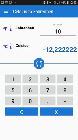 Android 用 Celsius to Fahrenheit Convert