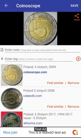 Android 版 Coinoscope: Coin identifier