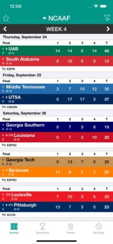 College Football Scores Live для iOS — скриншот 1
