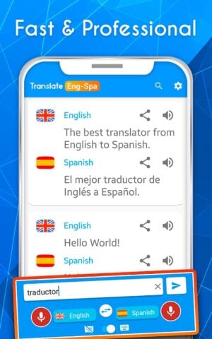Android 用 英語 – スペイン語。音声 翻訳 。AI 翻 訳