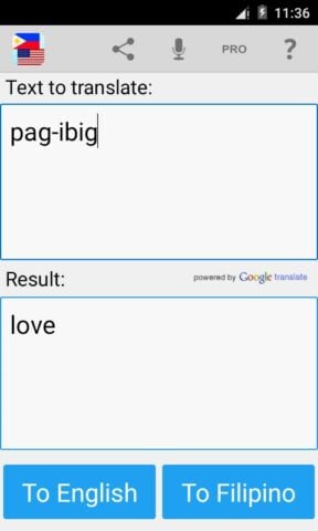 Filipino de Inglés traductor para Android