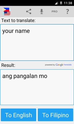 Filipino de Inglés traductor para Android
