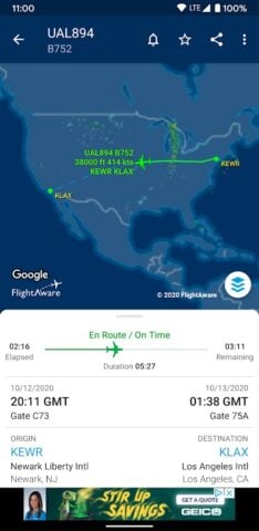 Android 用 FlightAware 航空便追跡