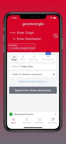 Greater Anglia Tickets & Times per iOS
