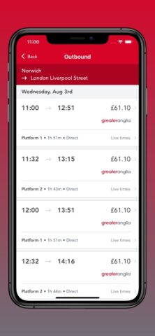 Greater Anglia Tickets & Times per iOS