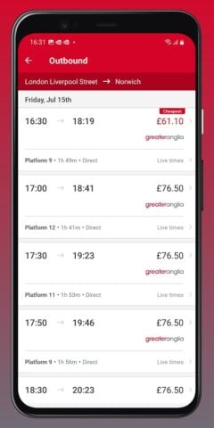 Greater Anglia Train Tickets لنظام Android