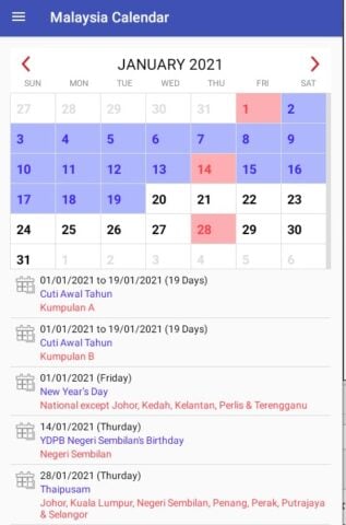 Malaysia Calendar 2024 für Android