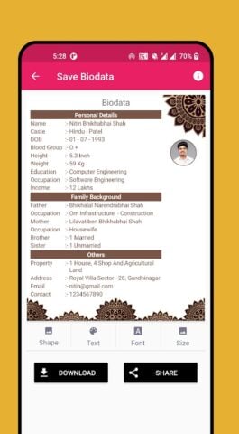 Android용 Marriage Bio Data Maker