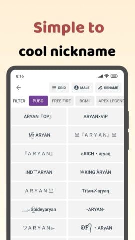 Android 用 Name style: Nickname Generator
