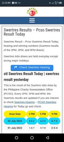 Android 用 PCSO Swertres Hearing Today