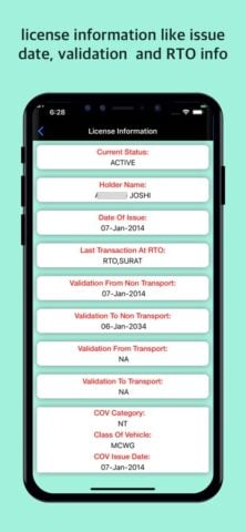 RTO – eChallan, Vehicle info für iOS