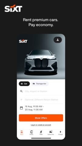 SIXT. rent. share. ride. plus. pour Android