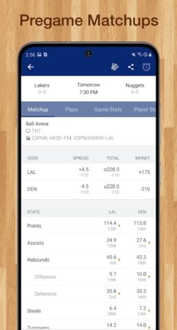 Android 版 Scores App: for NBA Basketball