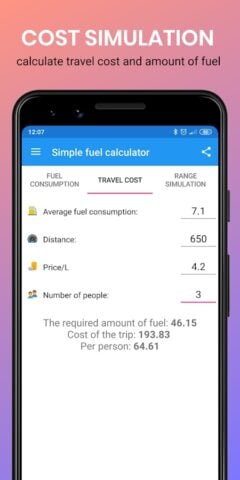 Simple fuel calculator per Android