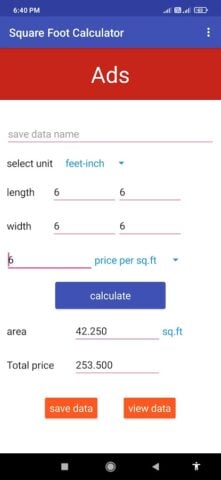 Android 用 Square Foot Calculator