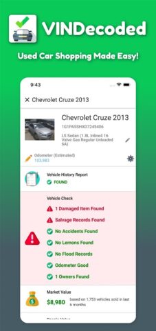 VIN Check Report for Used Cars für Android