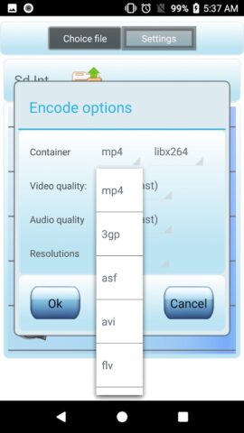 Android için Video dönüştürücü mp4 Aencoder