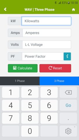 Watts Amps Volts Calculator per Android