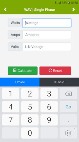 Watts Amps Volts Calculator per Android