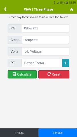 Android용 Watts Amps Volts Calculator