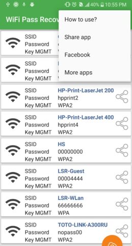 โปรแกรมดูรหัสผ่าน WiFi สำหรับ Android
