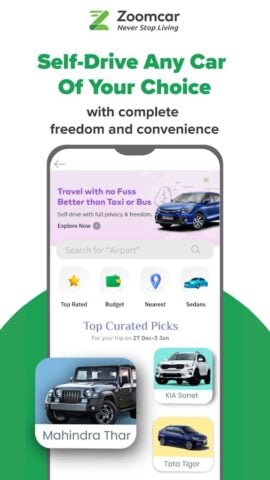 Zoomcar: Car rental for travel لنظام Android