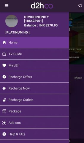 d2h infinity: Recharge & Packs สำหรับ Android