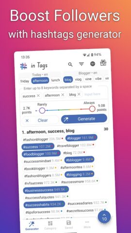 in Tags: Generador de hashtags para Android