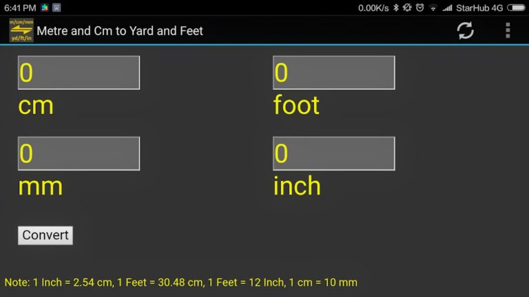 m, cm, mm to yard, feet, inch for Android
