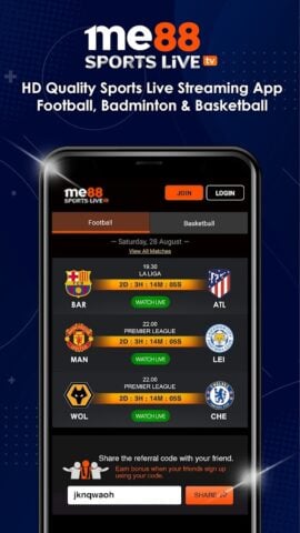 me88 Sports Live TV per Android
