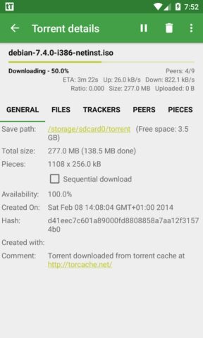 Android 用 tTorrent Lite – Torrent Client